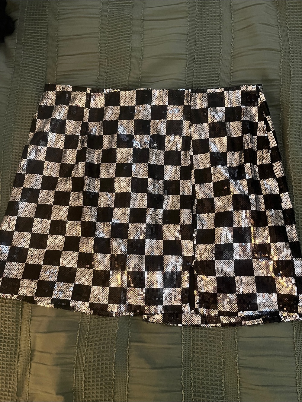 Sequin Checkerboard Mini Skirt - Black & Silver